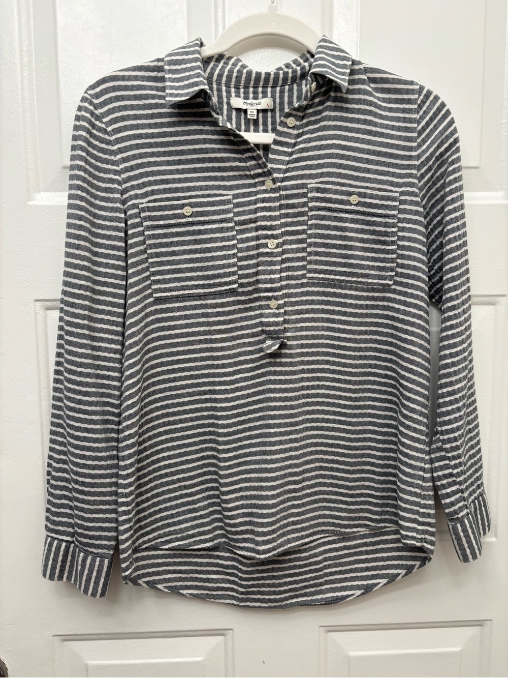 Madewell Navy & White Striped Button-Up Henley